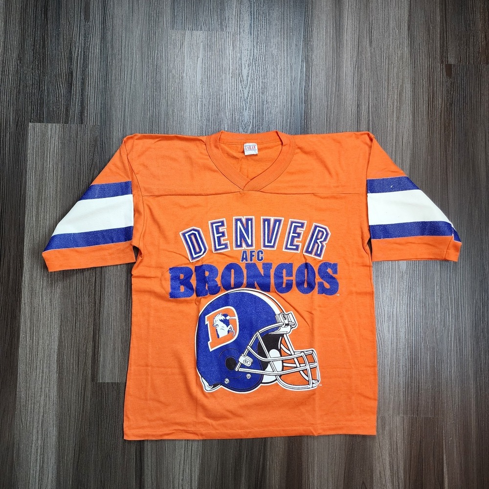 Vintage Denver Broncos Shirt 80s 90s USA VTG V Neck Garan NFL Large Orange